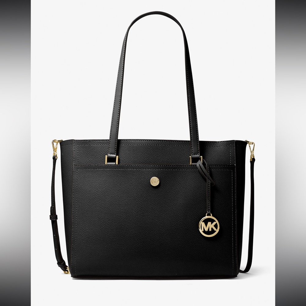 Michael Kors Black Pebbled Leather Tote with Gold Accents